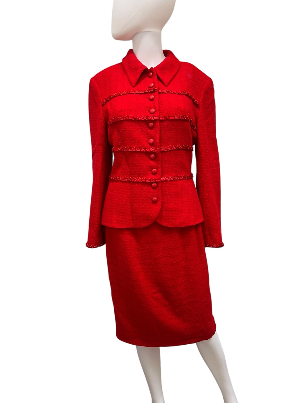 Vintage Valentino Skirt Suit Set, Tweed Blazer, Midi Pencil Skirt. Size M.